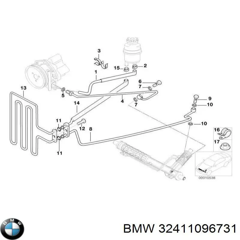 Manguera de alta presión de la dirección asistida desde la bomba hasta la cremallera BMW 32411096731 precio, desde 97,09 EUR