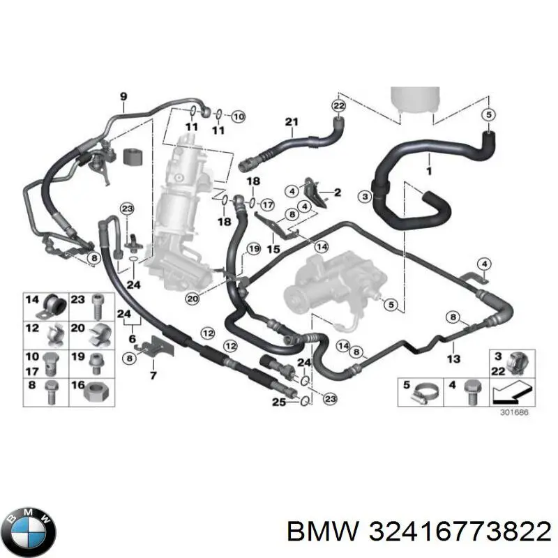 32416773822 BMW manguera hidráulica, dirección, de mecanismo dirección a depósito