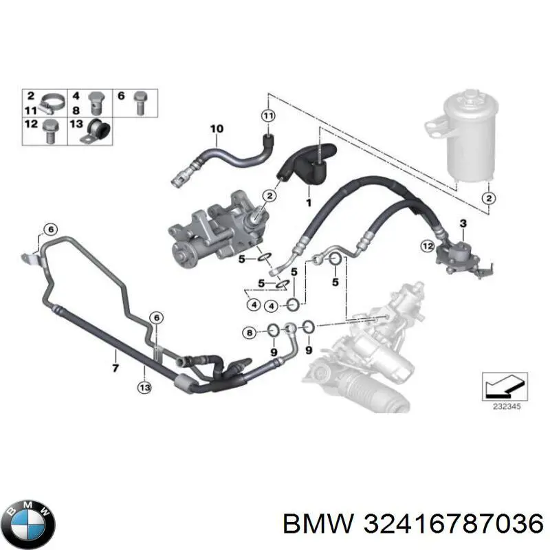 32416787036 BMW manguera hidráulica de alta presión, desde la bomba al mecanismo dirección