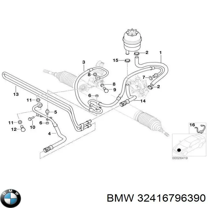 Comprar 32416796390 BMW Manguera de baja presión de la dirección asistida, del radiador al depósito
