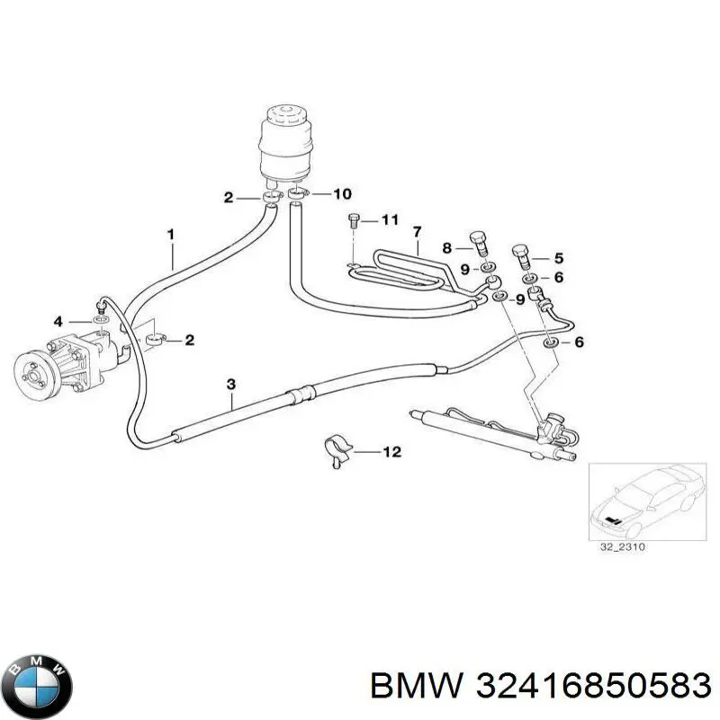 32416775462 BMW manguera hidráulica, dirección,de depósito a bomba hidráulica