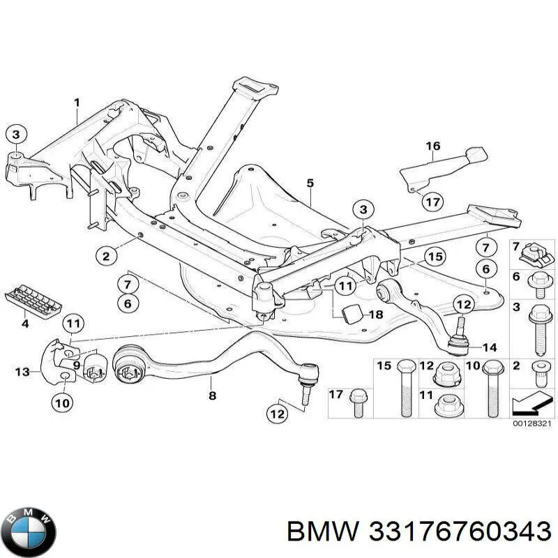 Perno de fijación del brazo inferior delantero BMW 33176760343 precio, desde 5,25 EUR