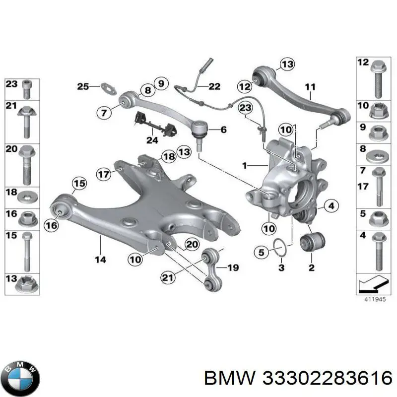 33302283616 BMW perno de fijación, brazo oscilante inferior trasero,interior