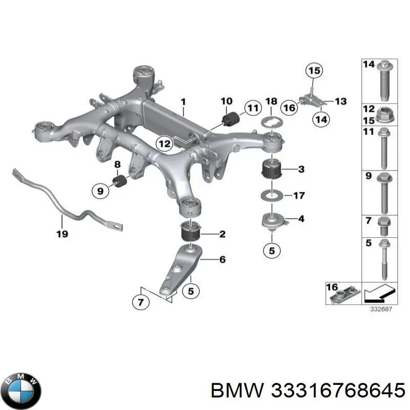 33316768645 BMW suspensión, cuerpo del eje trasero