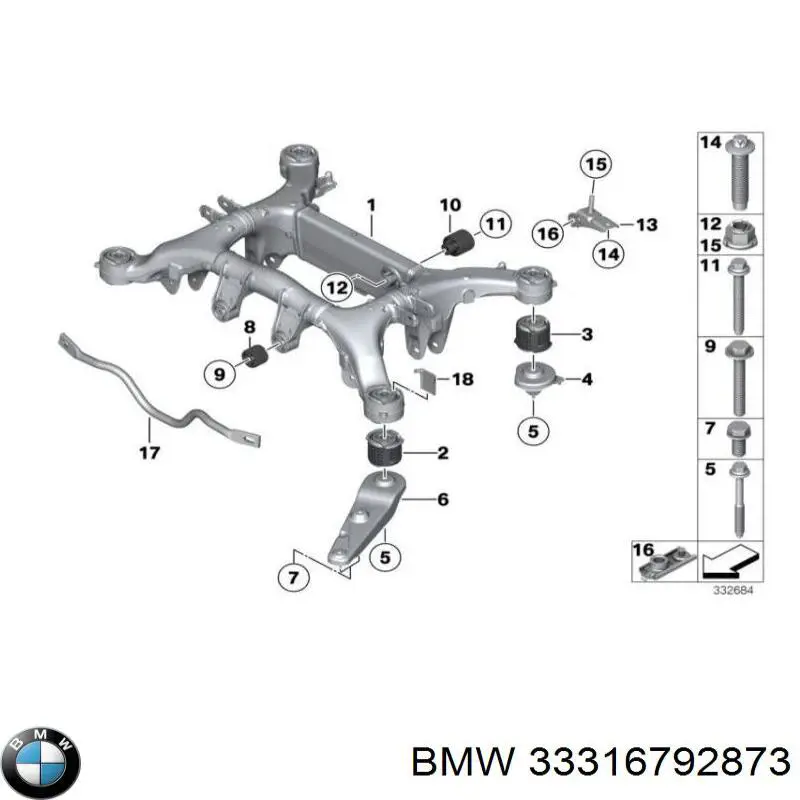 Suspensión, cuerpo del eje trasero BMW 33316792873