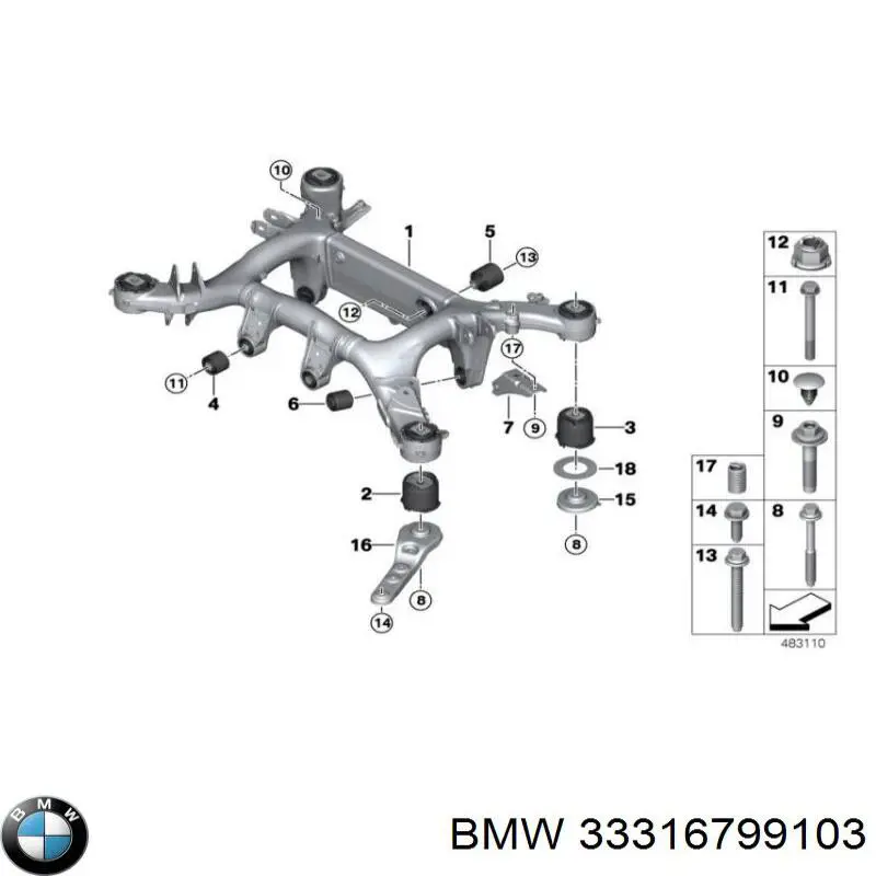 Subchasis trasero soporte motor BMW 33316799103