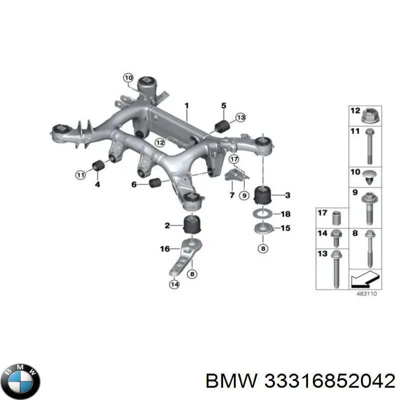 33316852042 BMW suspensión, cuerpo del eje trasero