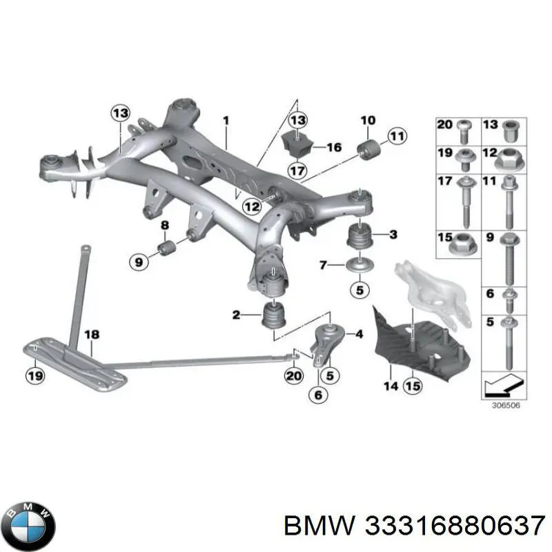 33316880637 BMW suspensión, cuerpo del eje trasero