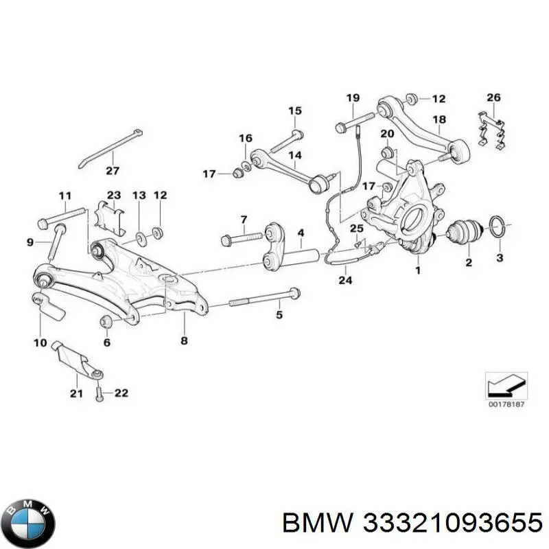 33321093655 BMW muñón del eje, suspensión de rueda, trasero izquierdo