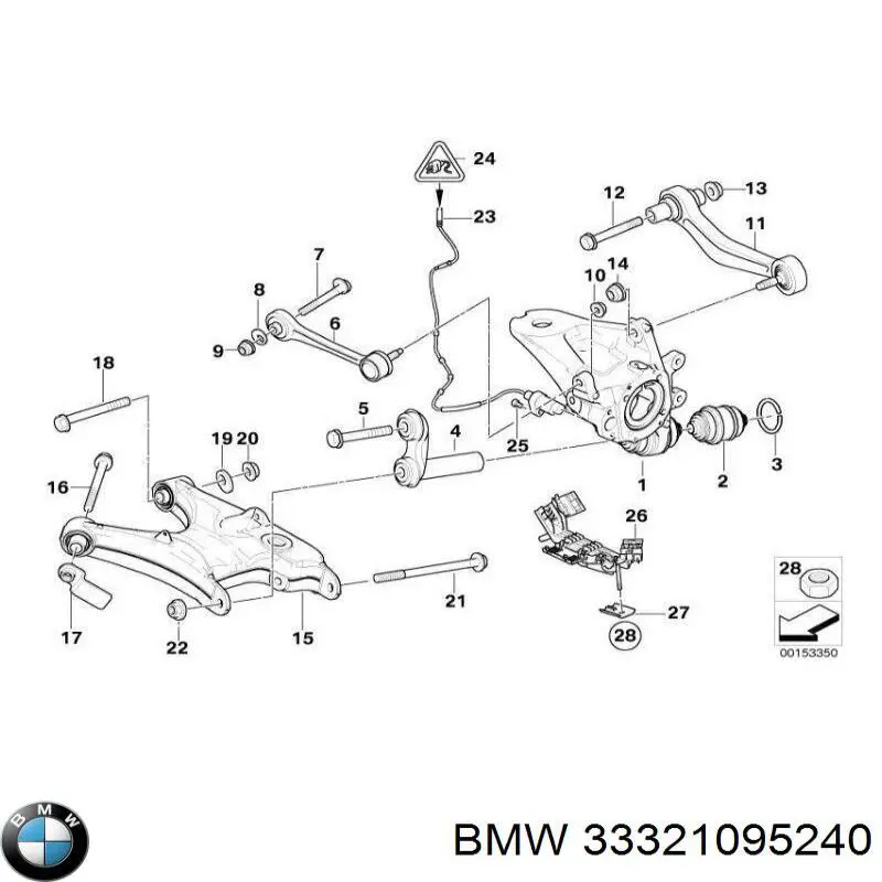 33321095240 BMW muñón del eje, suspensión de rueda, trasero derecho