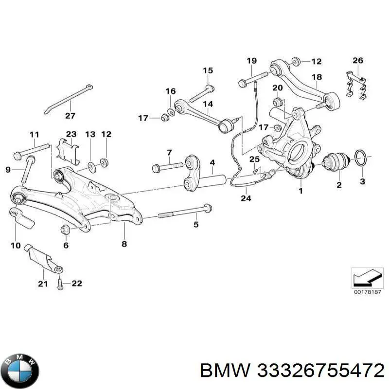 Brazo de suspensión trasero inferior derecho 33326755472 BMW