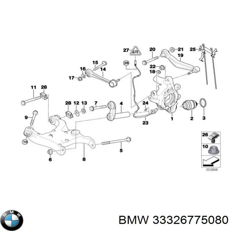 33326775080 BMW muñón del eje, suspensión de rueda, trasero derecho
