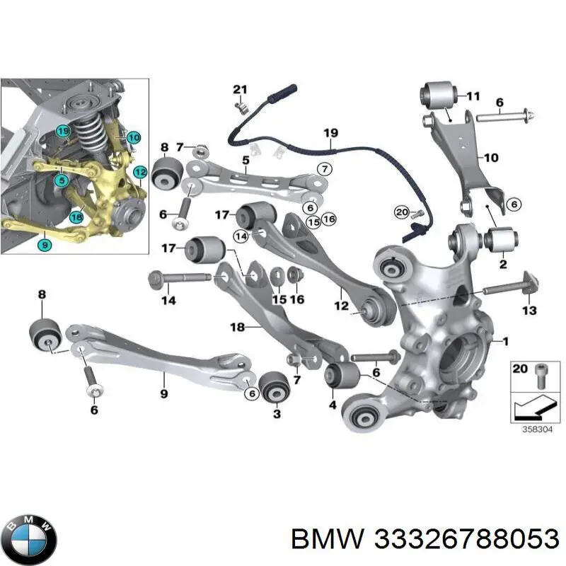 33326788053 BMW muñón del eje, suspensión de rueda, trasero izquierdo