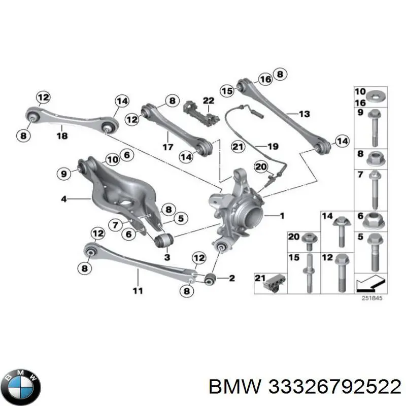 33326792522 BMW muñón del eje, suspensión de rueda, trasero derecho