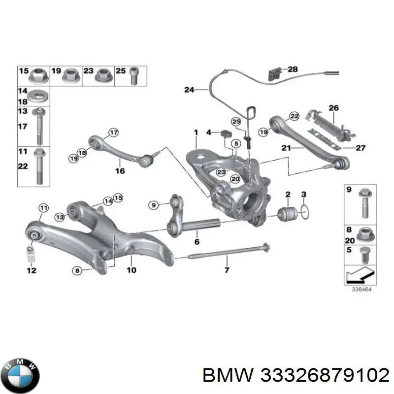 33326879102 BMW muñón del eje, suspensión de rueda, trasero derecho