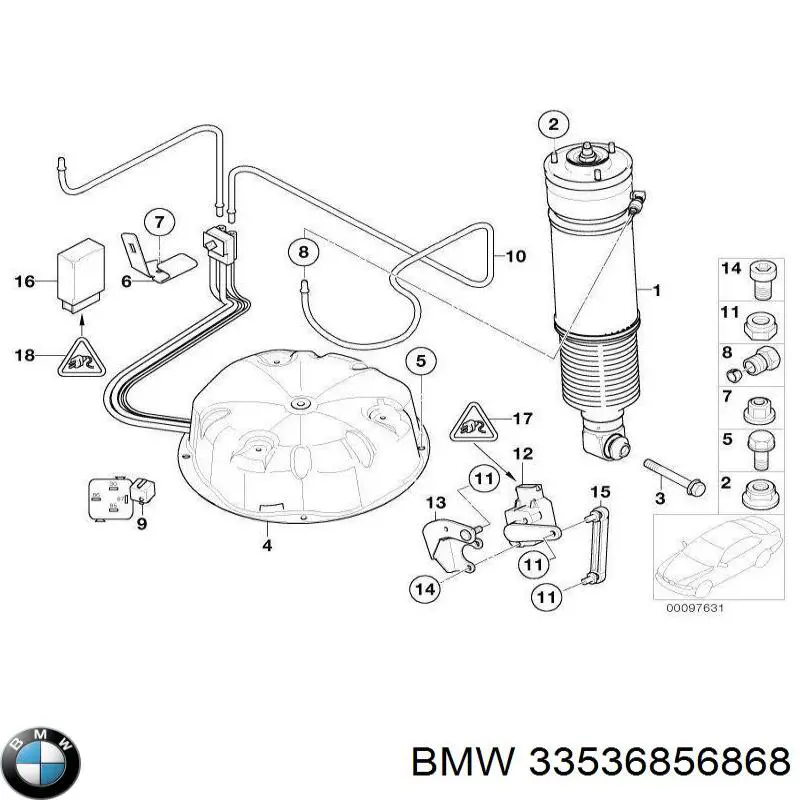 Tope de amortiguador trasero, suspensión + fuelle BMW 33536856868