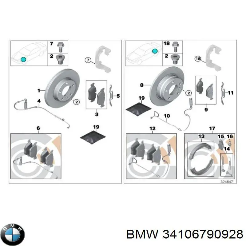 34106790928 BMW juego de reparación, pinza de freno delantero