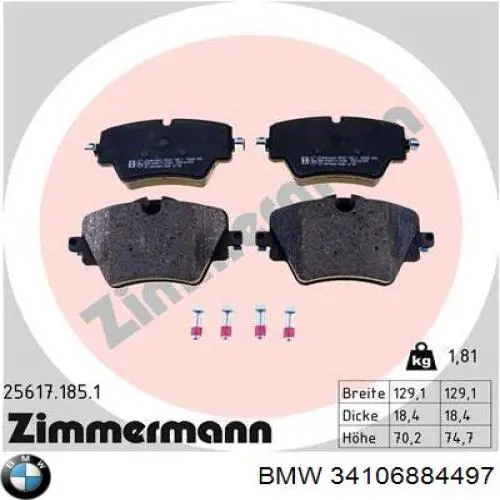 Comprar 34106884497 BMW Pastillas delanteras de freno