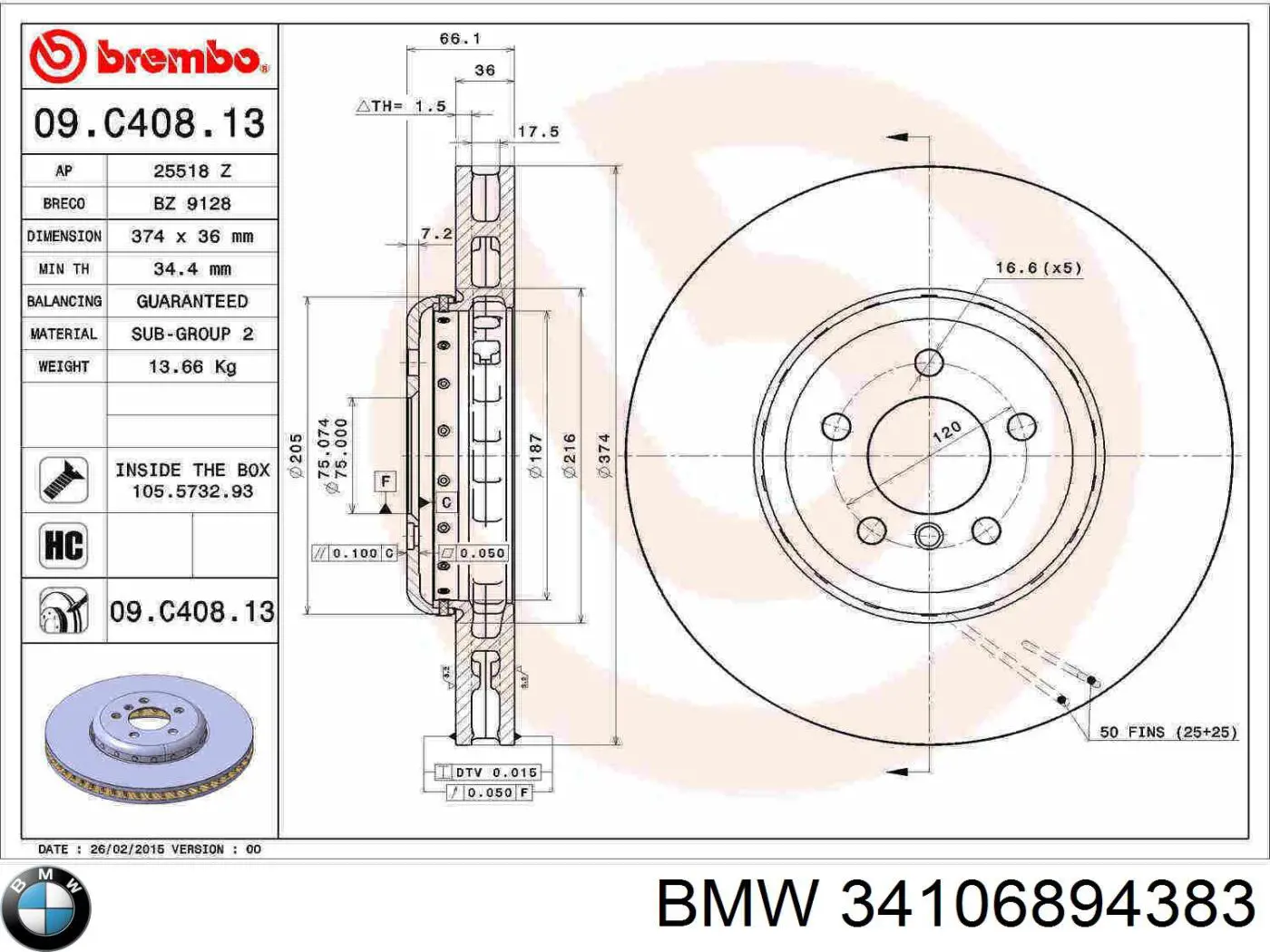 Frenos delanteros BMW 34106894383 precio, desde 142,93 EUR