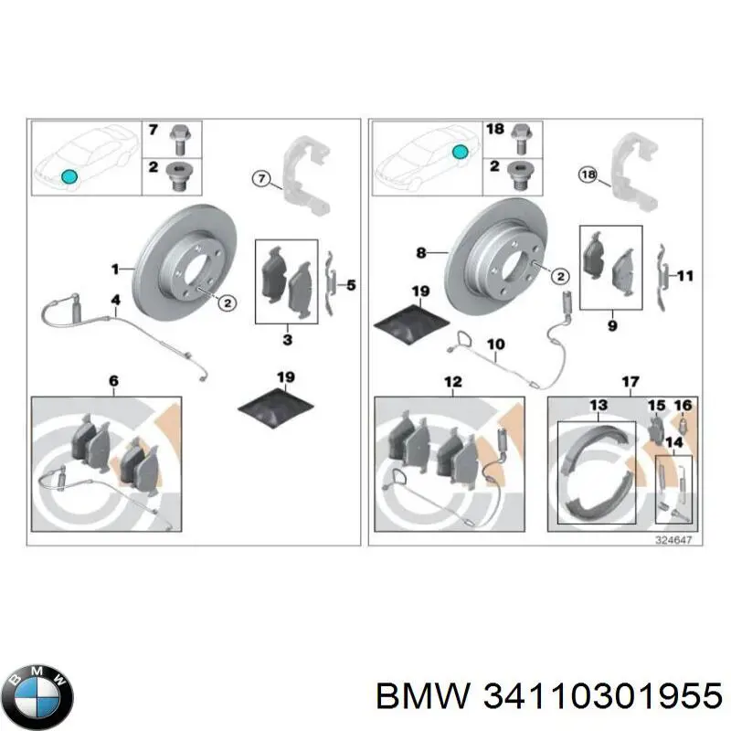 34110301955 BMW juego de reparación, pinza de freno delantero