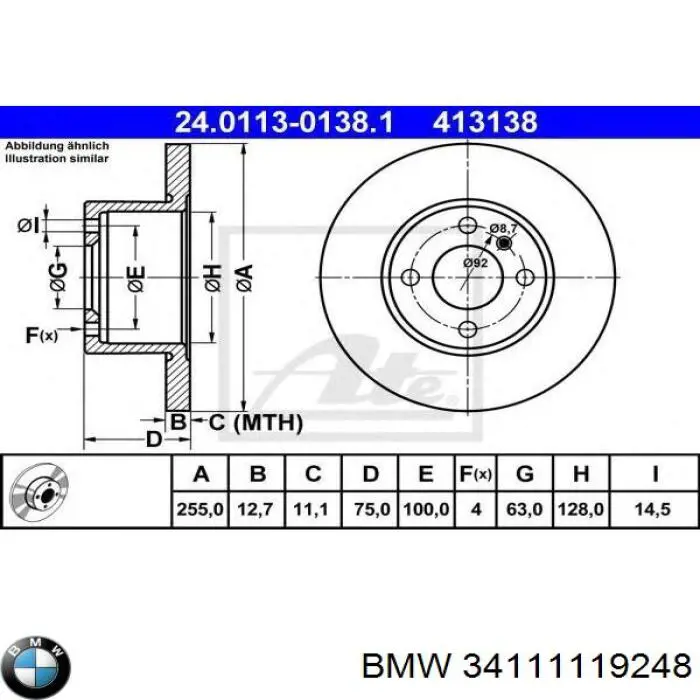 34111119248 BMW freno de disco delantero