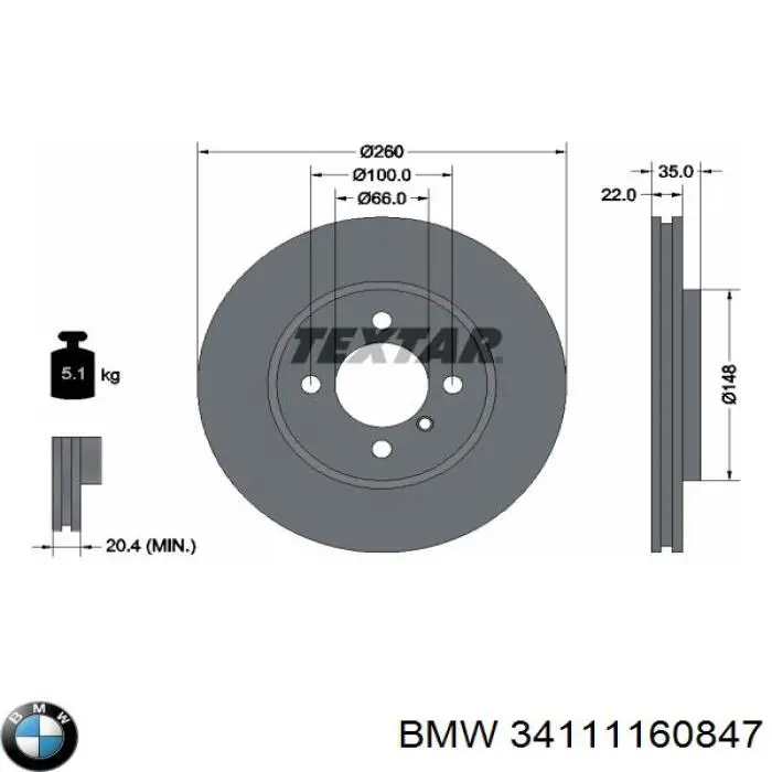 34111160847 BMW disco de freno delantero