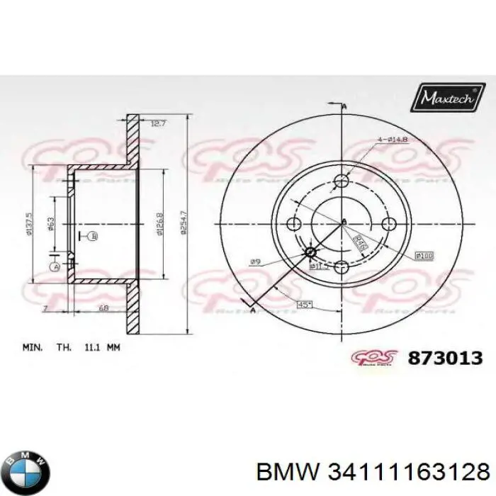 Disco de freno 34111163128 BMW
