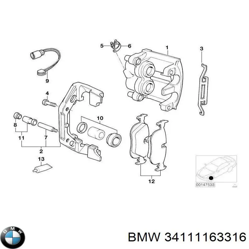 34111163316 BMW juego de reparación, pinza de freno trasero