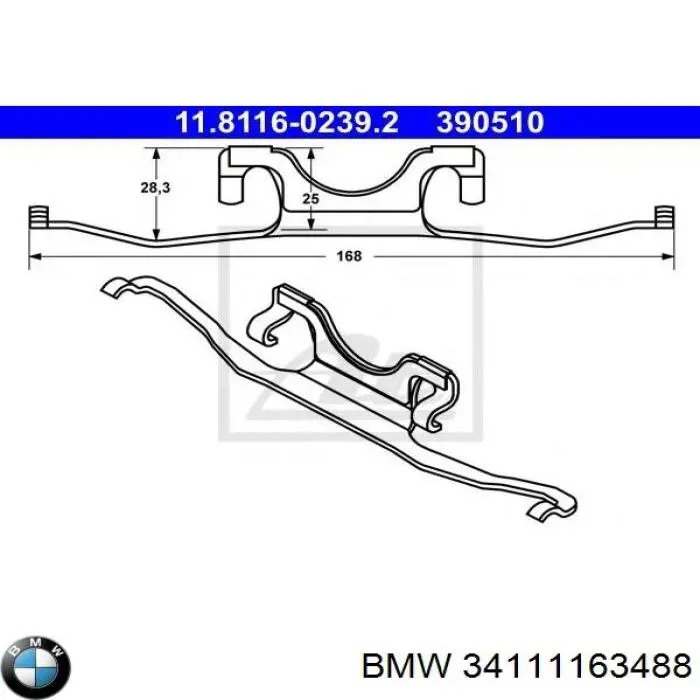 Juego de resortes de sujeción de pastillas de freno delanteras 34111163488 BMW