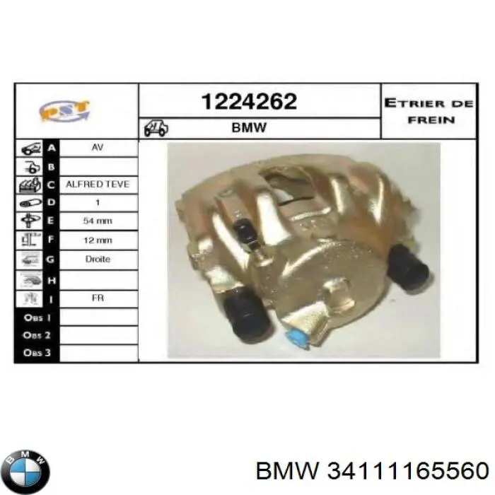 Pinza de freno delantera derecha BMW 34111165560 precio, desde 45,01 EUR