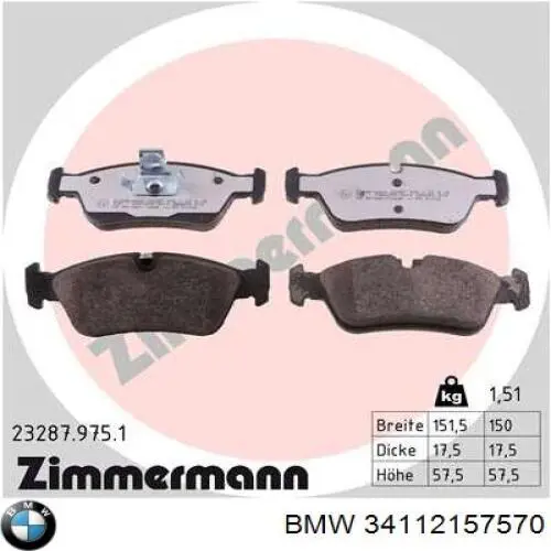 Pastillas de freno delanteras BMW 34112157570