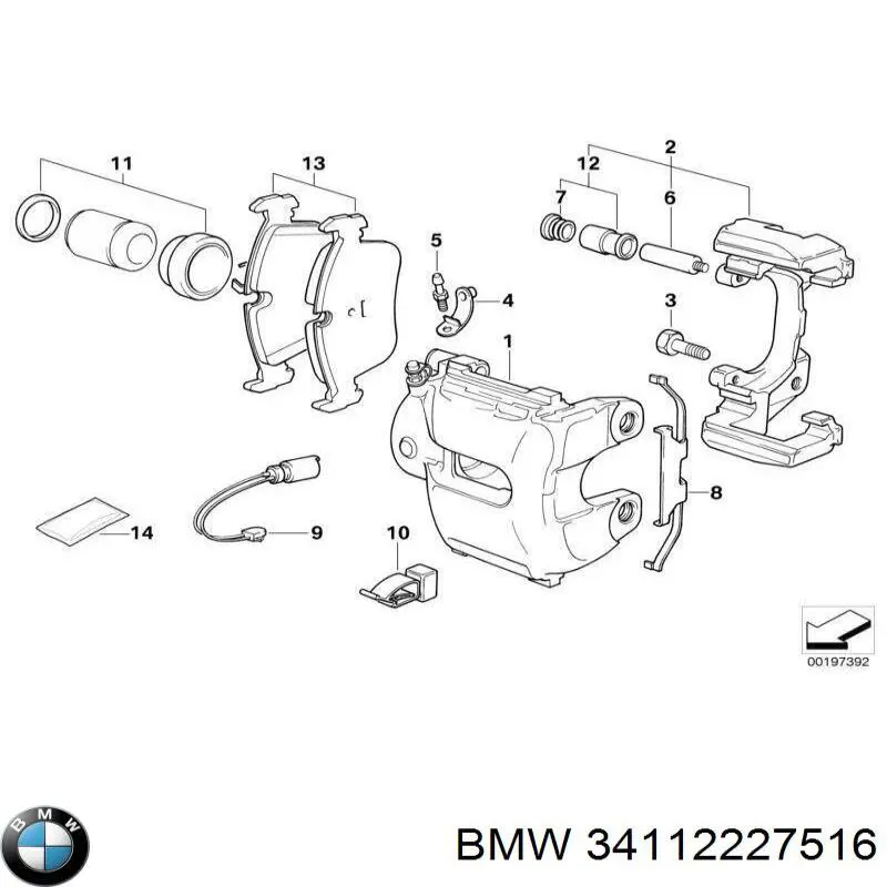 34112227516 BMW pinza de freno trasero derecho