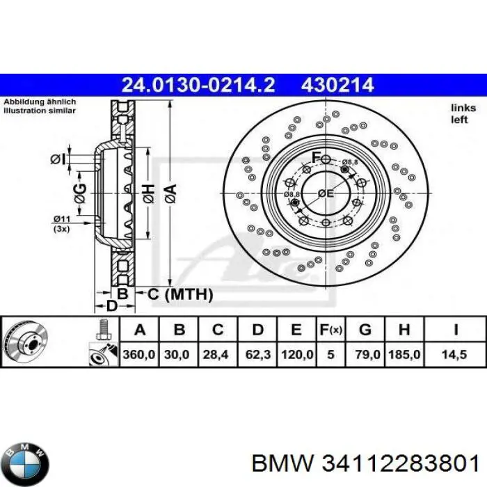 Disco de freno trasero BMW 34112283801 precio, desde 280,64 EUR