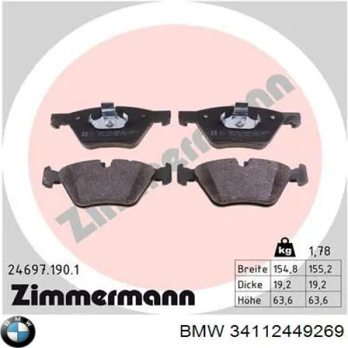 Comprar 34112449269 BMW Pastillas delanteras de freno