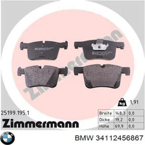 Pastillas freno delanteras BMW 34112456867 precio, desde 37,40 EUR