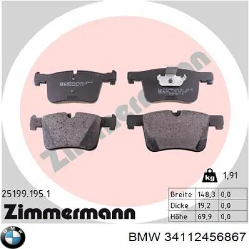 Comprar 34112456867 BMW Pastillas delanteras de freno