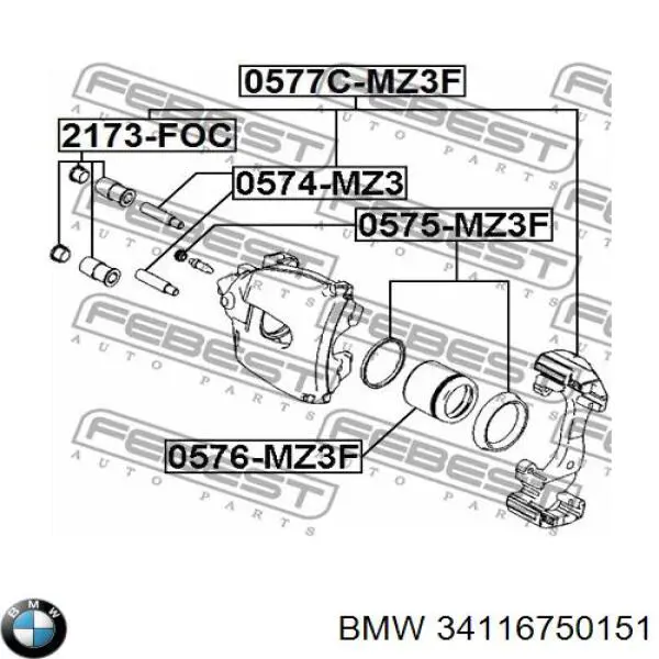34116750151 BMW juego de reparación, pinza de freno trasero