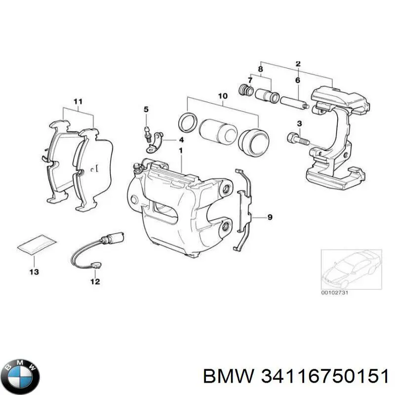 Kit de reparación, pinza de freno trasero BMW 34116750151 precio, desde 71,67 EUR