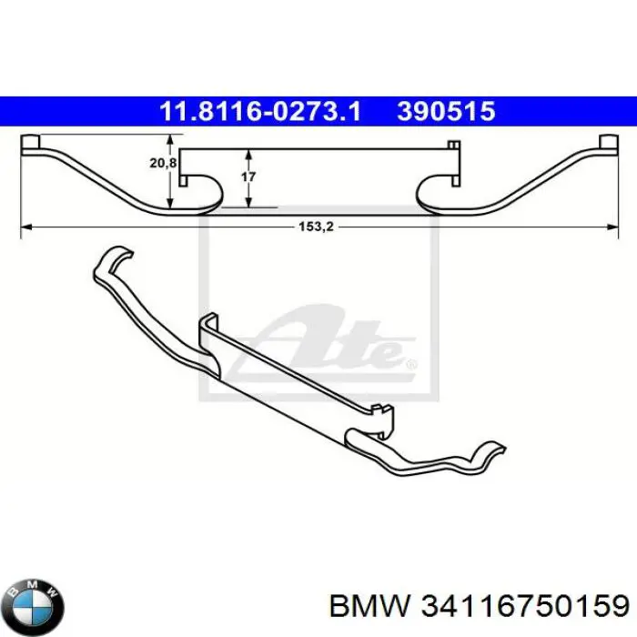 34116750159 BMW conjunto de muelles almohadilla discos delanteros