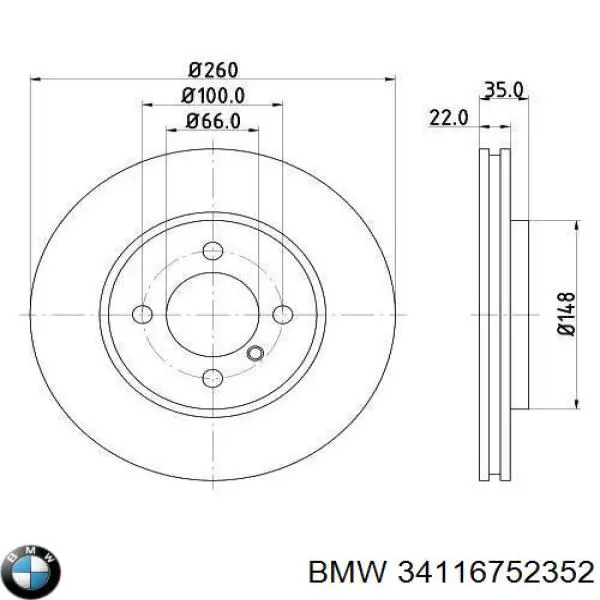 34116752352 BMW freno de disco delantero