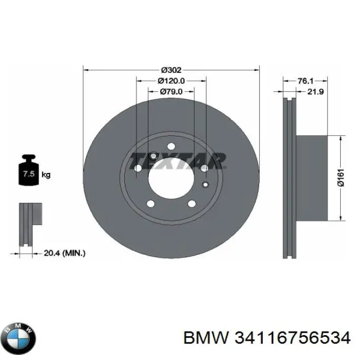 Freno de disco delantero BMW 34116756534