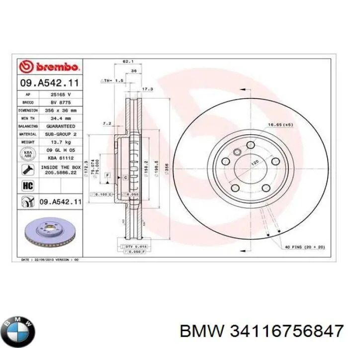 Comprar 34116756847 BMW Freno de disco delantero