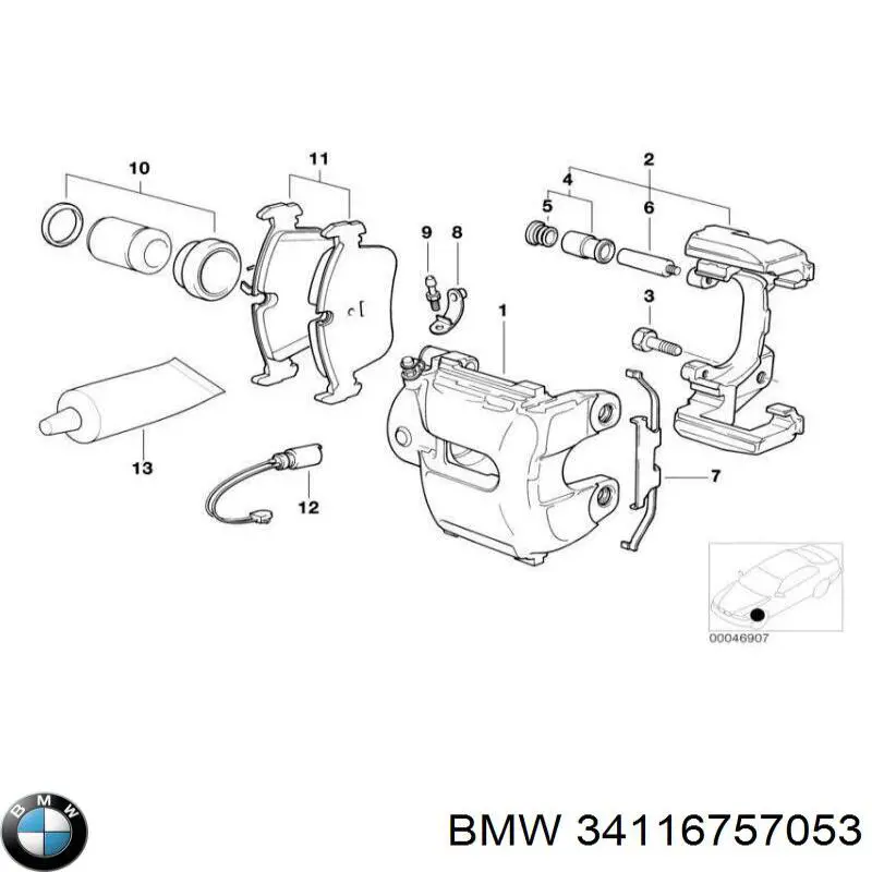 34116757053 BMW pinza de freno trasero derecho