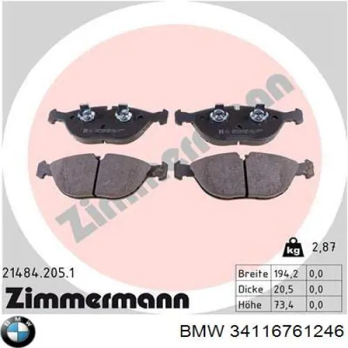 34116761246 BMW Pastillas delanteras