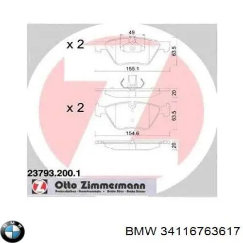 Comprar 34116763617 BMW Pastillas delanteras de freno