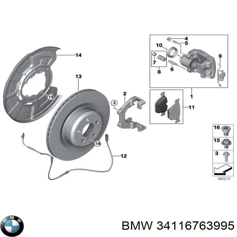 Comprar 34116763995 BMW Juego de reparación, pinza de freno trasero