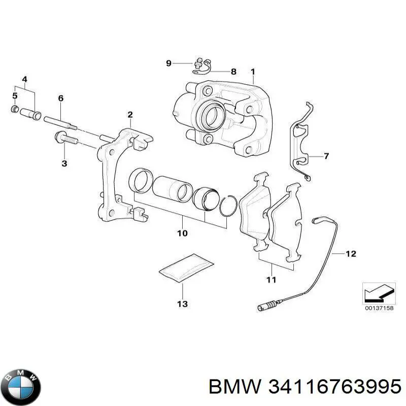 Kit de reparación de pinzas de freno trasero 34116763995 BMW