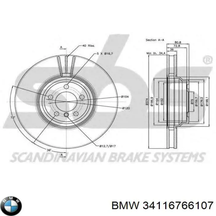 Comprar 34116766107 BMW Freno de disco delantero