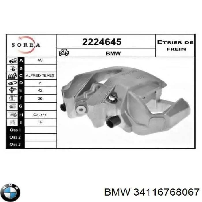 Pinza de freno delantera izquierda BMW 34116768067 precio, desde 120,36 EUR