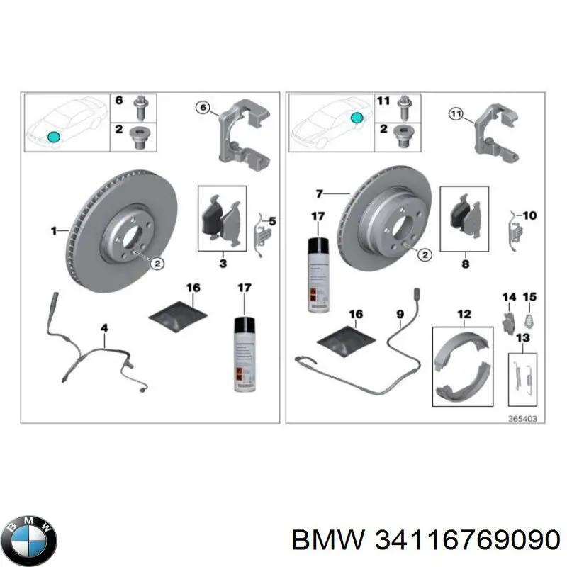 34116769090 BMW juego de reparación, pinza de freno trasero